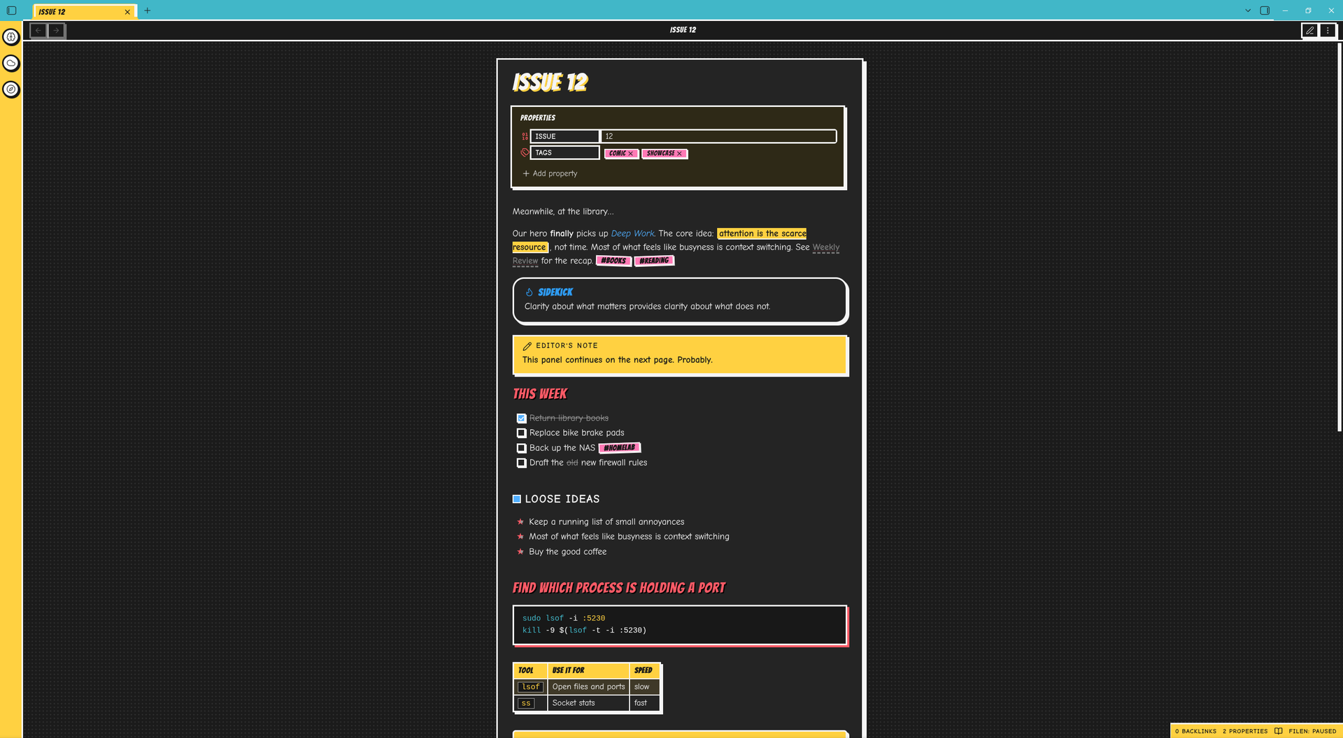 The same note in night mode