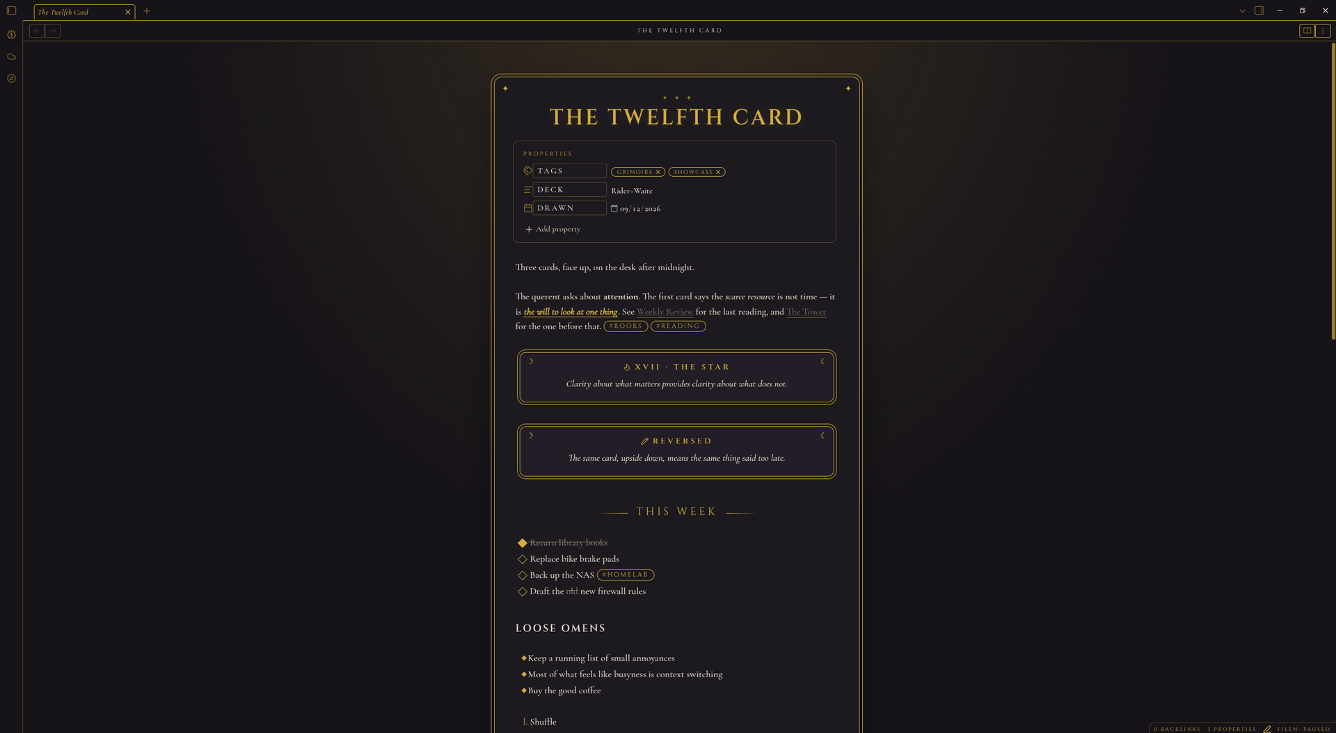 The Twelfth Card in Grimoire, night mode