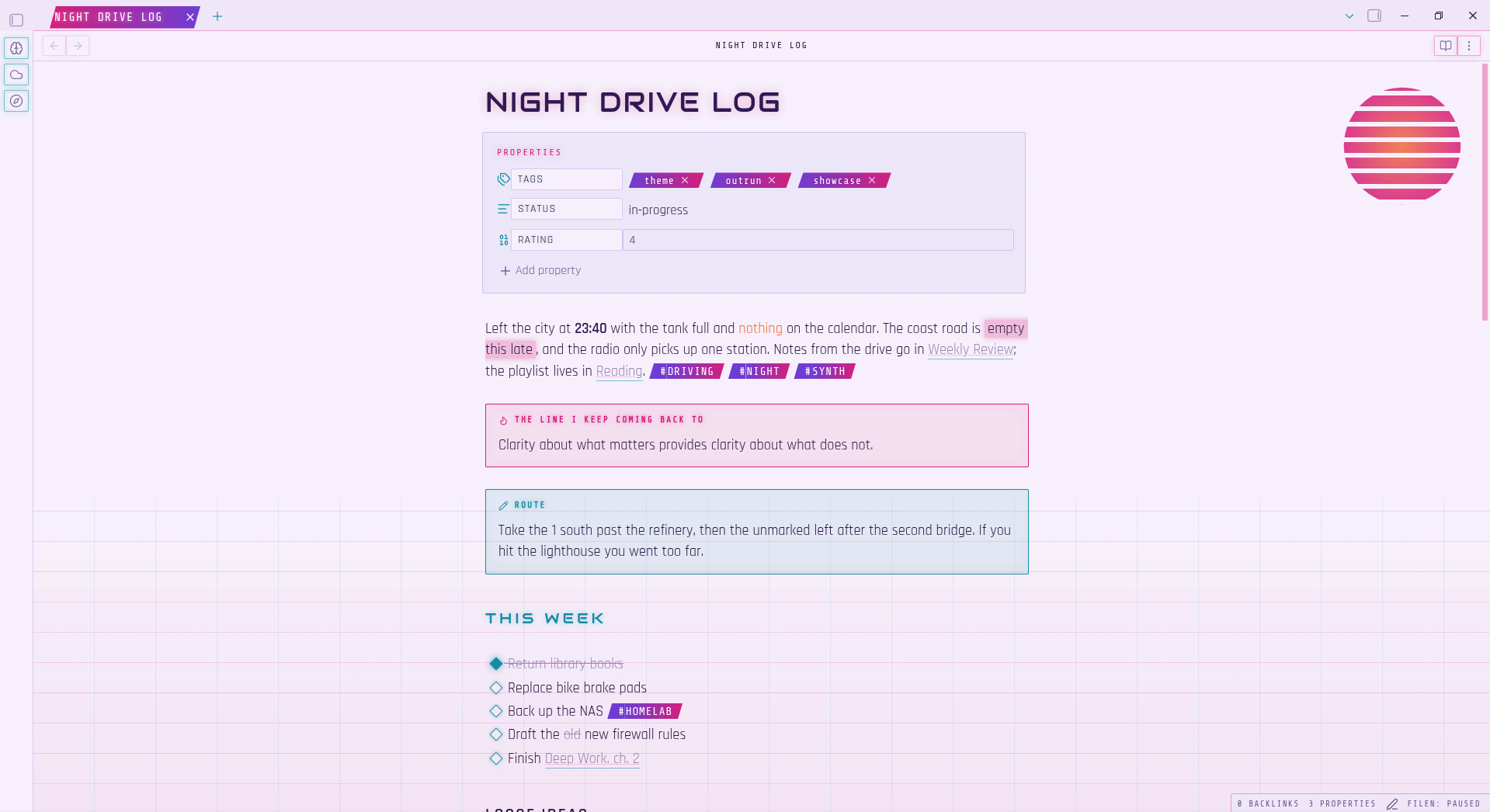 The same note in Outrun's day mode