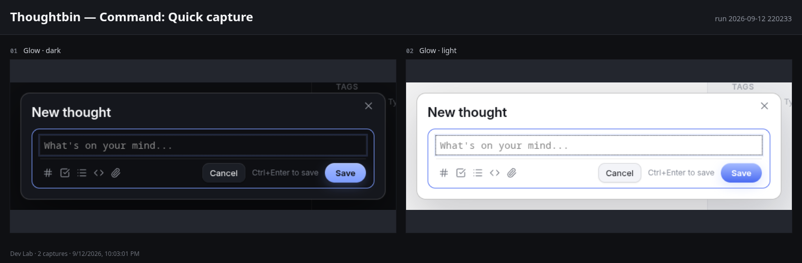 A contact sheet: a plugin's dialog under one theme, dark and light