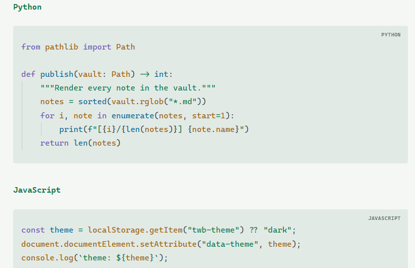 Framed code blocks in light mode
